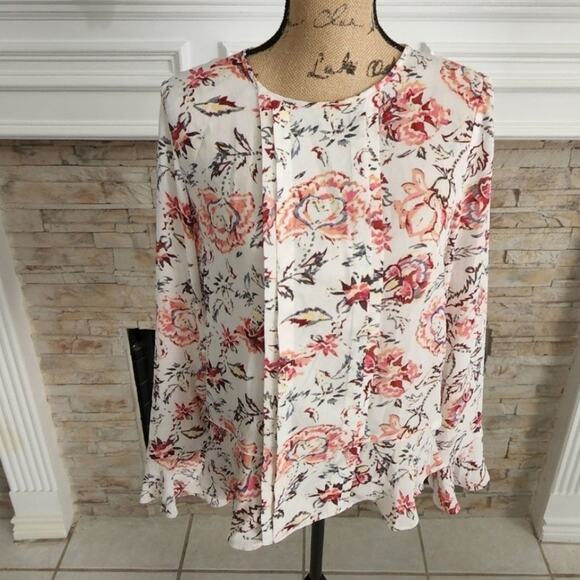 Banana Republic Tops - BANANA republic floral pleated long bell sleeve shirt size‎ small